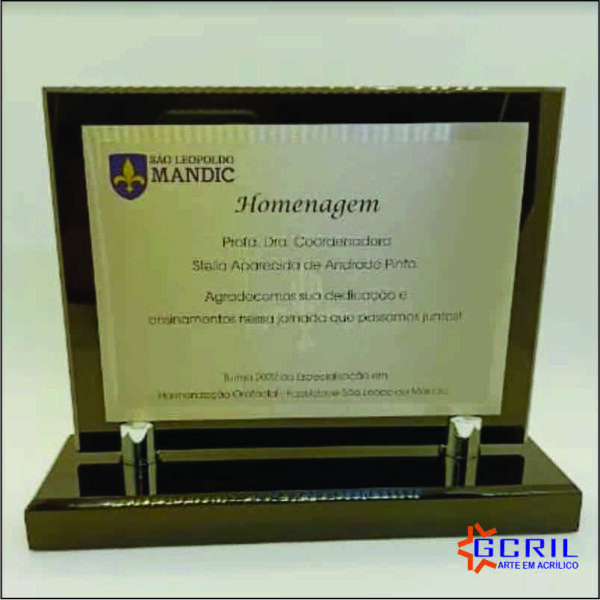 trofeu em acrilico preto, placa 17 x13