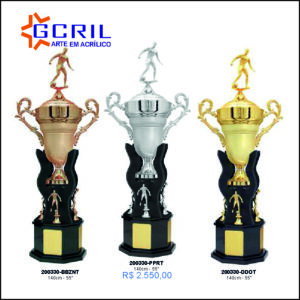 troféus metálico com MDF