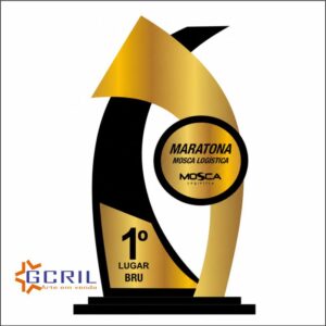 troféu em acrílico dourado