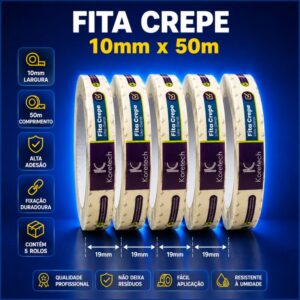 Fitas crepe 10x50 5 rolos R$ 10,00 peso = 380g