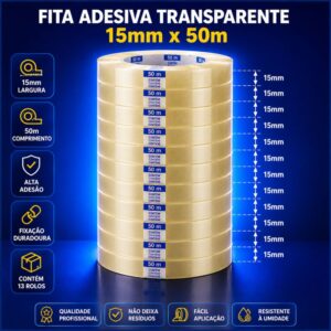 Fitas durex 15x50mt kit 13 rolos R$ 30,00 peso = 550g